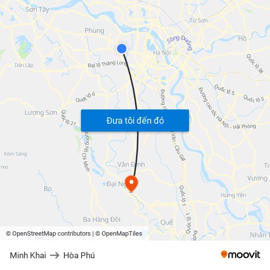 Minh Khai to Hòa Phú map