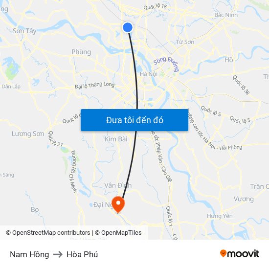 Nam Hồng to Hòa Phú map