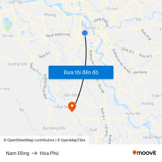 Nam Đồng to Hòa Phú map