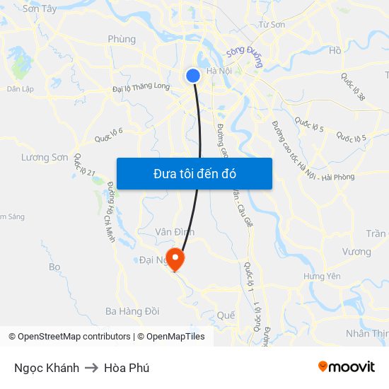 Ngọc Khánh to Hòa Phú map