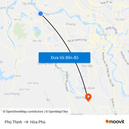 Phú Thịnh to Hòa Phú map