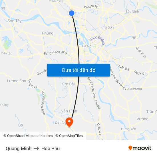 Quang Minh to Hòa Phú map