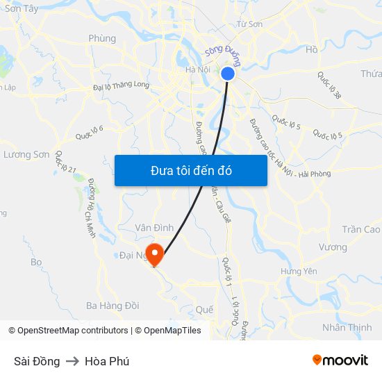 Sài Đồng to Hòa Phú map