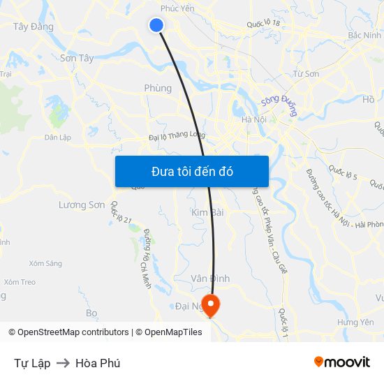 Tự Lập to Hòa Phú map