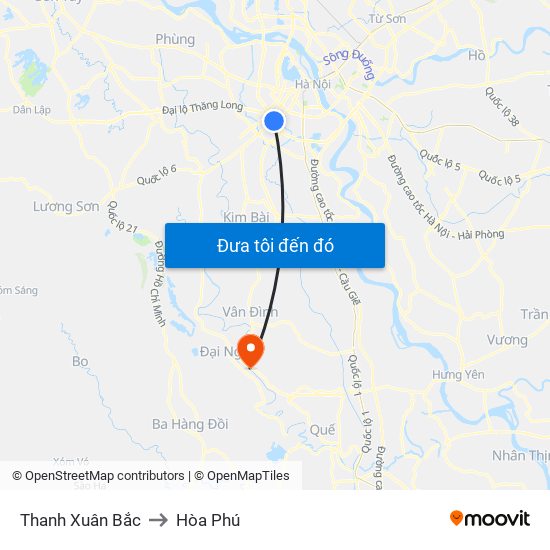 Thanh Xuân Bắc to Hòa Phú map