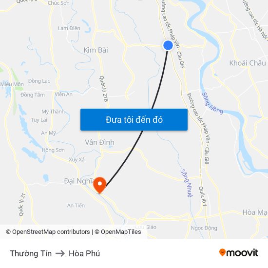 Thường Tín to Hòa Phú map