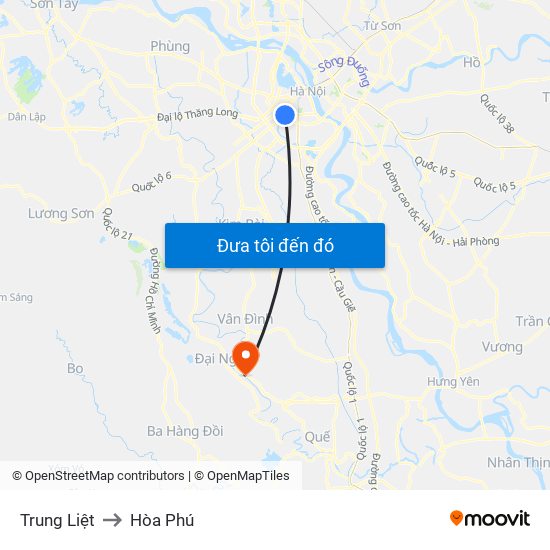 Trung Liệt to Hòa Phú map