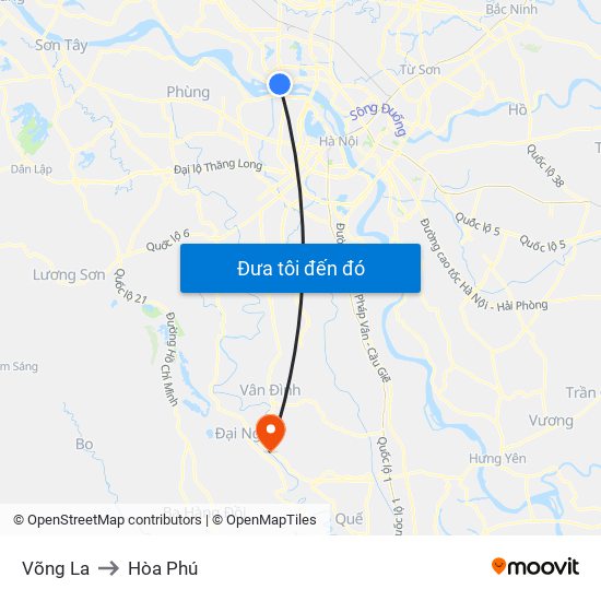 Võng La to Hòa Phú map