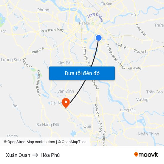 Xuân Quan to Hòa Phú map