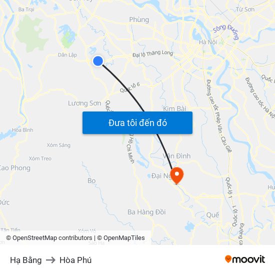 Hạ Bằng to Hòa Phú map