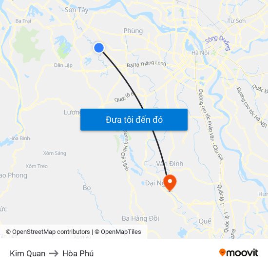 Kim Quan to Hòa Phú map