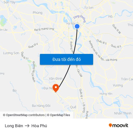 Long Biên to Hòa Phú map