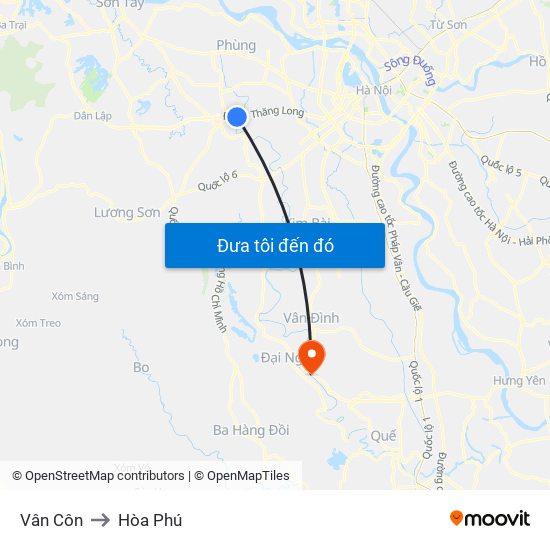 Vân Côn to Hòa Phú map