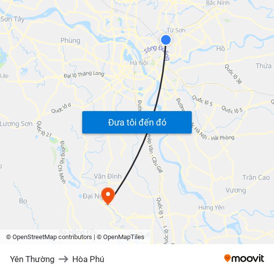 Yên Thường to Hòa Phú map