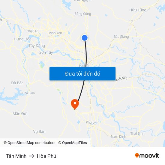 Tân Minh to Hòa Phú map
