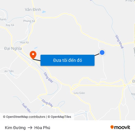 Kim Đường to Hòa Phú map