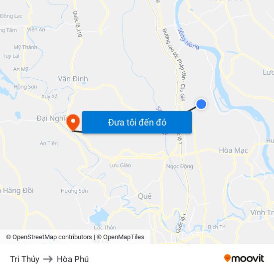 Tri Thủy to Hòa Phú map
