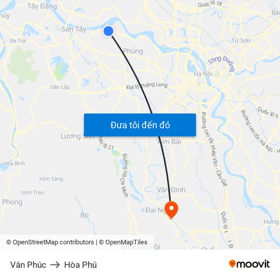 Vân Phúc to Hòa Phú map