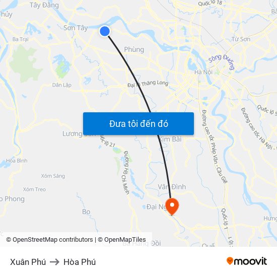 Xuân Phú to Hòa Phú map