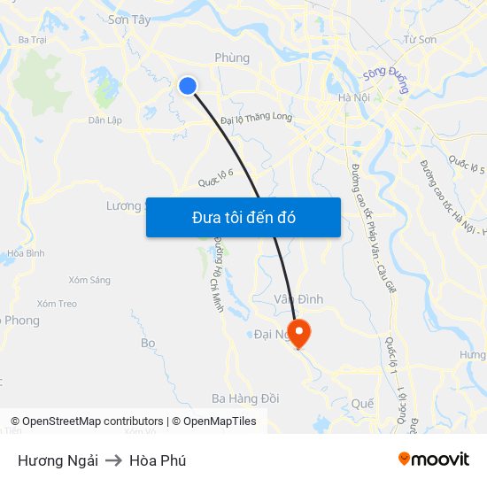 Hương Ngải to Hòa Phú map