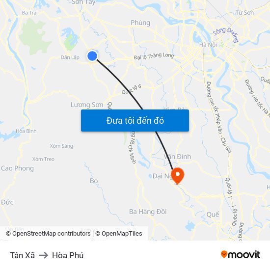 Tân Xã to Hòa Phú map