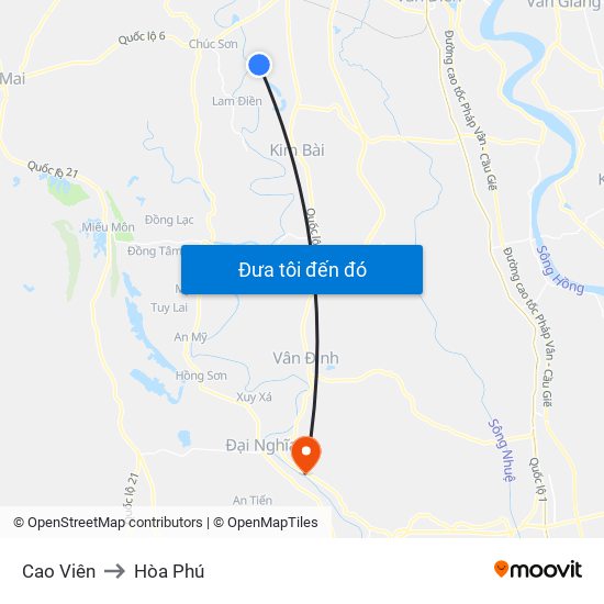 Cao Viên to Hòa Phú map