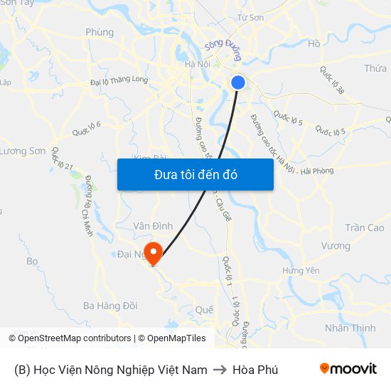 (B) Học Viện Nông Nghiệp Việt Nam to Hòa Phú map