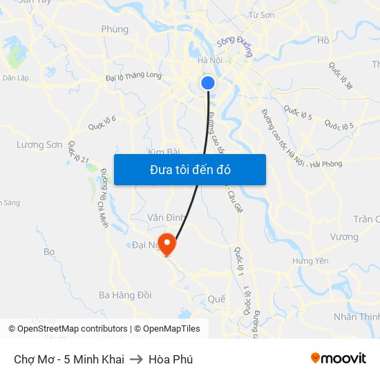 Chợ Mơ - 5 Minh Khai to Hòa Phú map