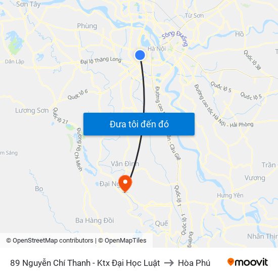 89 Nguyễn Chí Thanh - Ktx Đại Học Luật to Hòa Phú map