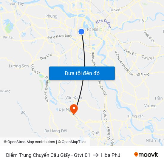 Điểm Trung Chuyển Cầu Giấy - Gtvt 01 to Hòa Phú map