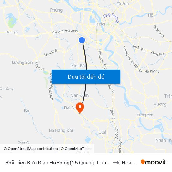 Đối Diện Bưu Điện Hà Đông(15 Quang Trung Hà Đông) to Hòa Phú map