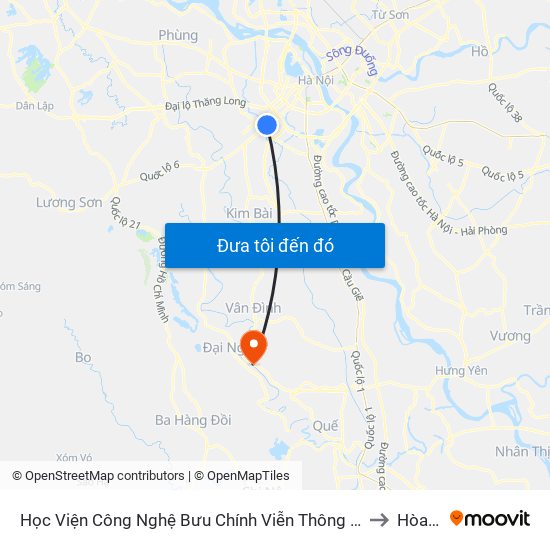 Học Viện Công Nghệ Bưu Chính Viễn Thông - Trần Phú (Hà Đông) to Hòa Phú map