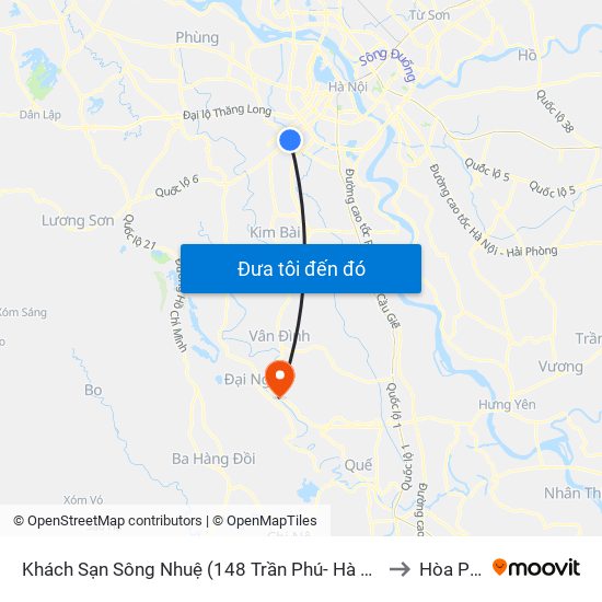 Khách Sạn Sông Nhuệ (148 Trần Phú- Hà Đông) to Hòa Phú map