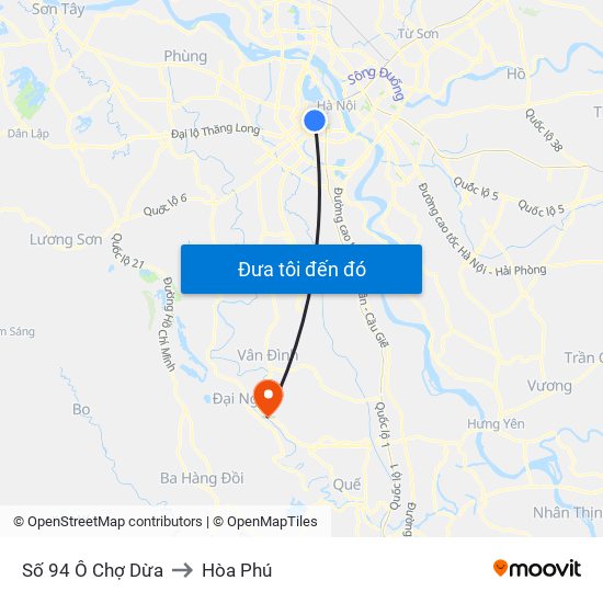 Số 94 Ô Chợ Dừa to Hòa Phú map