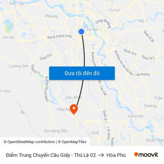 Điểm Trung Chuyển Cầu Giấy - Thủ Lệ 02 to Hòa Phú map