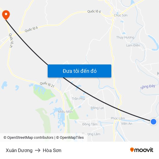 Xuân Dương to Hòa Sơn map