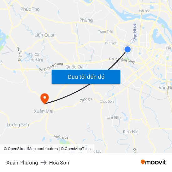 Xuân Phương to Hòa Sơn map