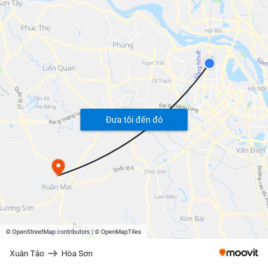 Xuân Tảo to Hòa Sơn map