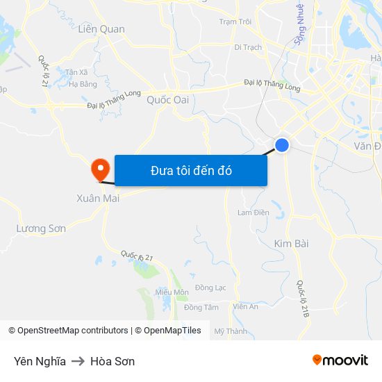 Yên Nghĩa to Hòa Sơn map