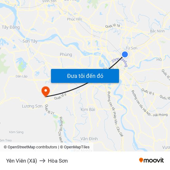 Yên Viên (Xã) to Hòa Sơn map