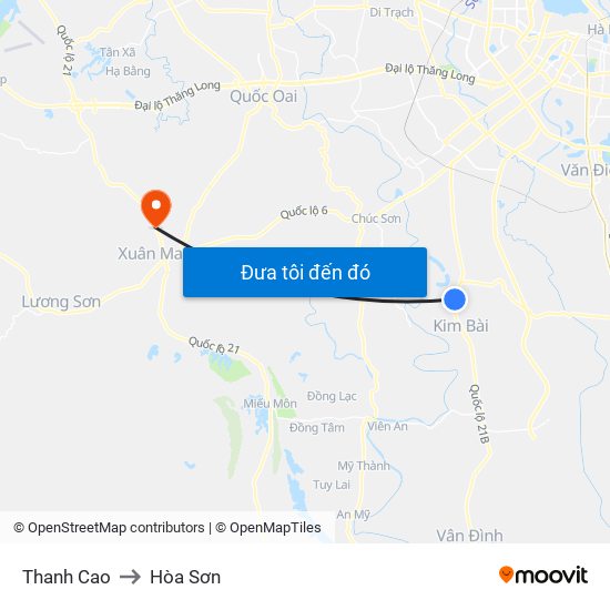 Thanh Cao to Hòa Sơn map