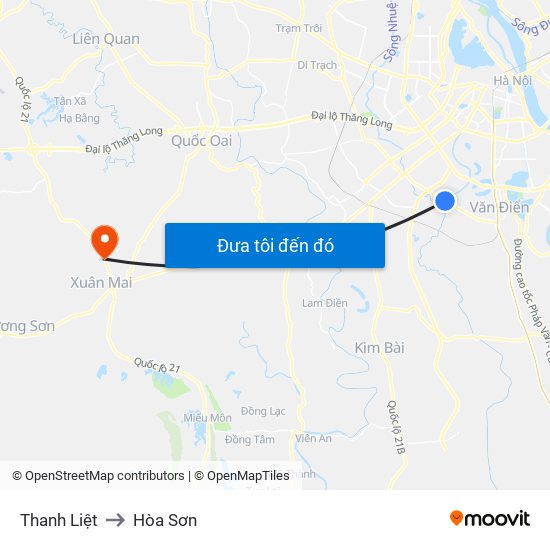 Thanh Liệt to Hòa Sơn map