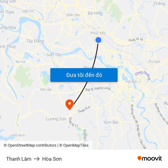 Thanh Lâm to Hòa Sơn map
