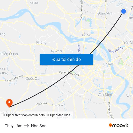 Thuỵ Lâm to Hòa Sơn map