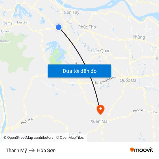 Thanh Mỹ to Hòa Sơn map