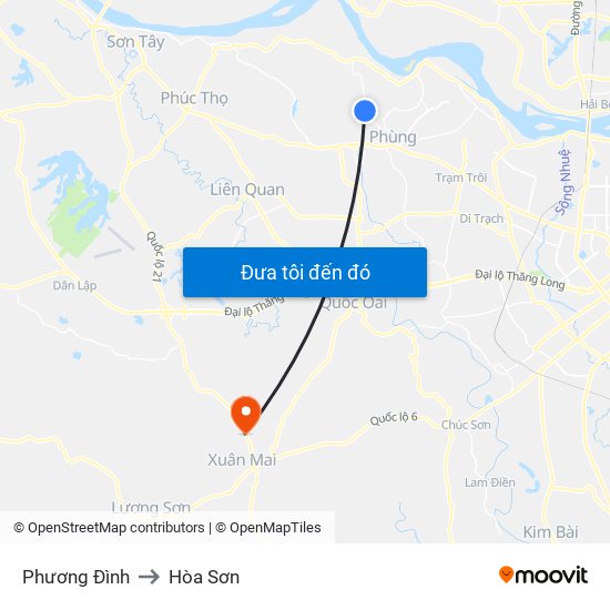 Phương Đình to Hòa Sơn map