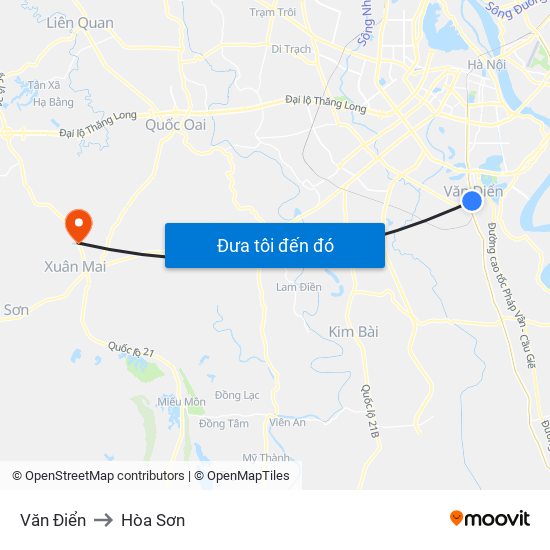 Văn Điển to Hòa Sơn map