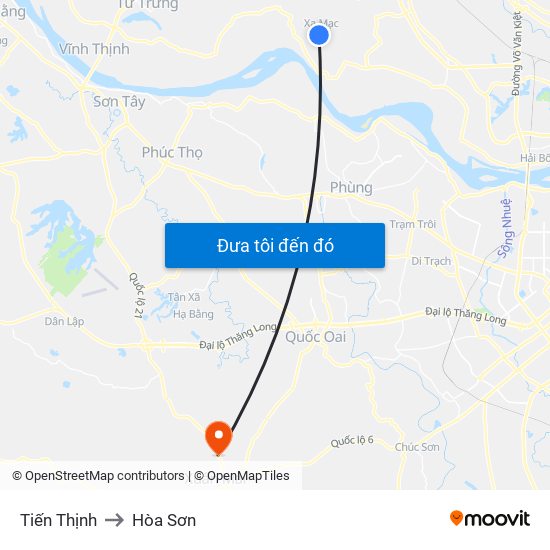 Tiến Thịnh to Hòa Sơn map