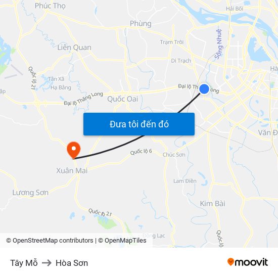 Tây Mỗ to Hòa Sơn map
