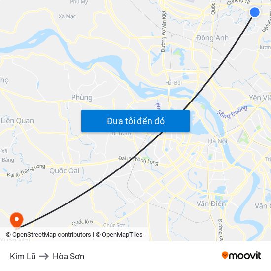 Kim Lũ to Hòa Sơn map